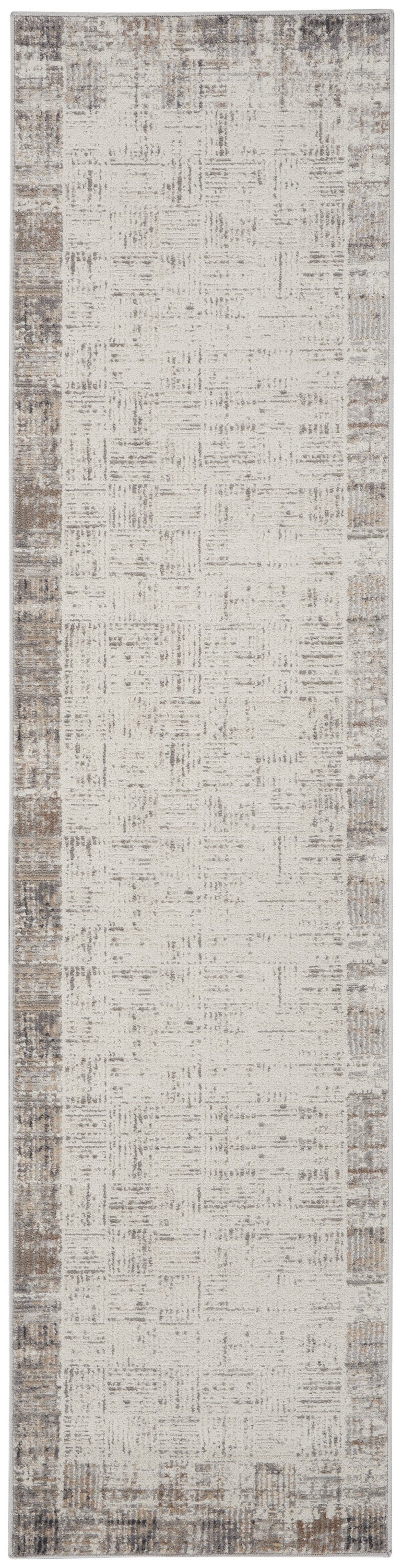 16' Ivory and Gray Abstract Runner Rug