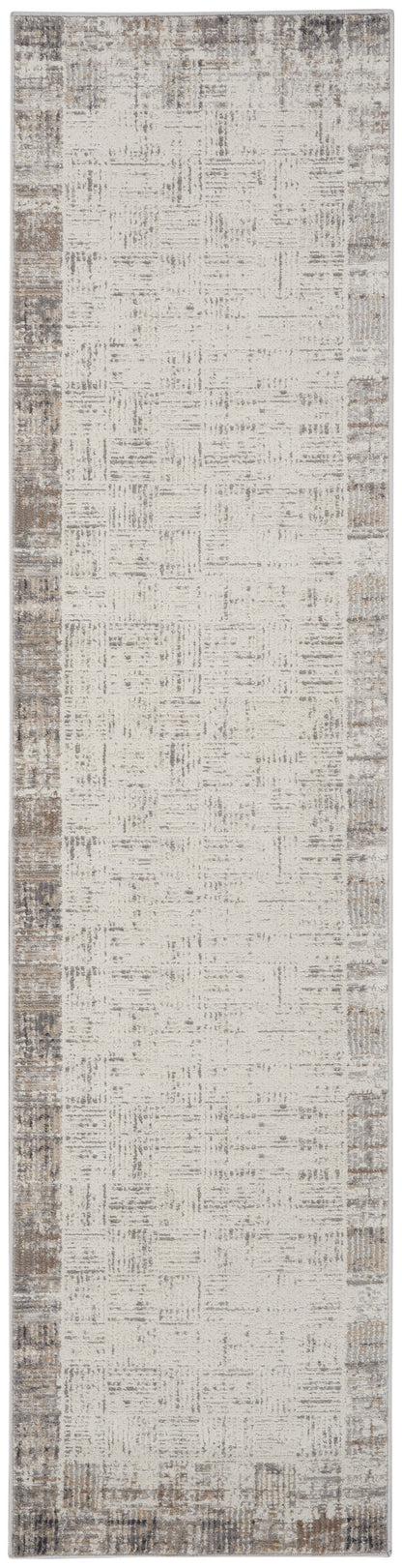 16' Ivory and Gray Abstract Runner Rug