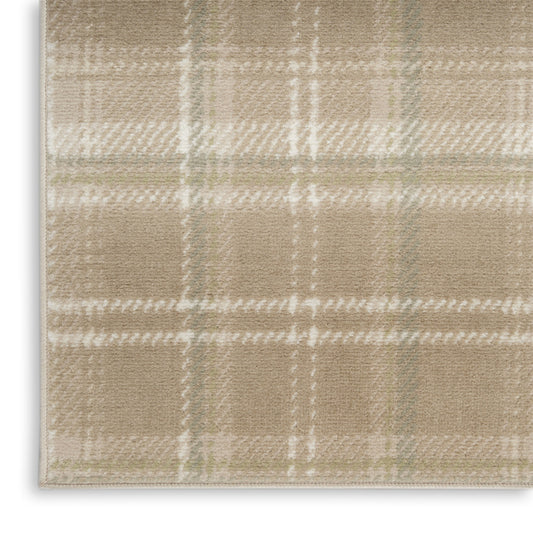 10' Taupe and Ivory Plaid Runner Rug