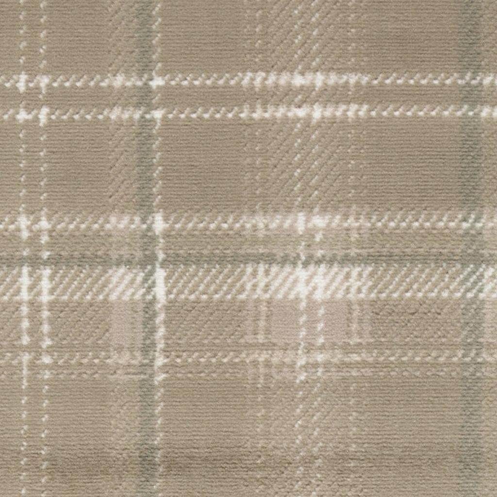 10' Taupe and Ivory Plaid Runner Rug