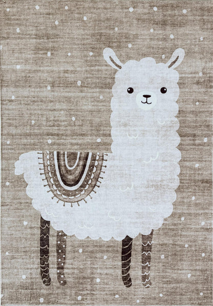 7' X 10' Brown and Beige Juvenile Animals Youthful Area Rug