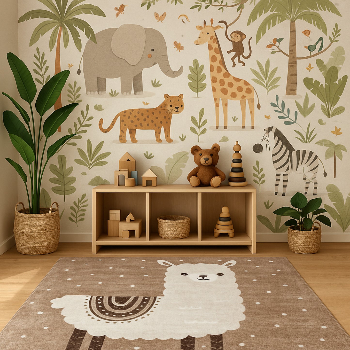 8' X 11' Brown and Beige Juvenile Animals Youthful Area Rug