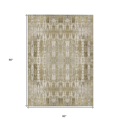 5' X 8' Beige Ivory And Tan Moroccan Washable Indoor Outdoor Area Rug