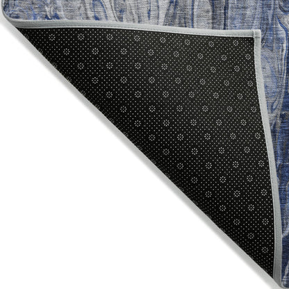 3' X 5' Denim Blue And Navy Blue Abstract Washable Indoor Outdoor Area Rug