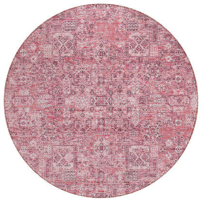 8' Pink Blush And Charcoal Round Floral Washable Indoor Outdoor Area Rug