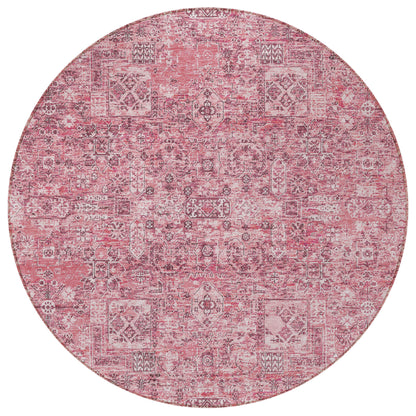8' Pink Blush And Charcoal Round Floral Washable Indoor Outdoor Area Rug