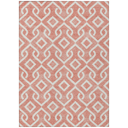9' X 12' Salmon And Ivory Geometric Washable Indoor Outdoor Area Rug