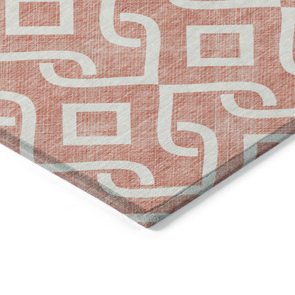 9' X 12' Salmon And Ivory Geometric Washable Indoor Outdoor Area Rug