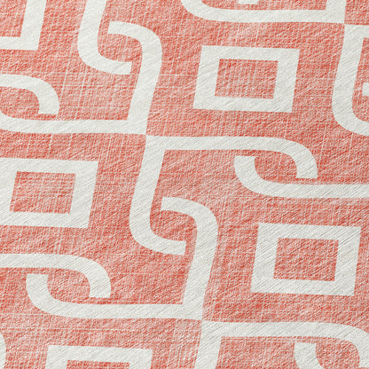 9' X 12' Salmon And Ivory Geometric Washable Indoor Outdoor Area Rug