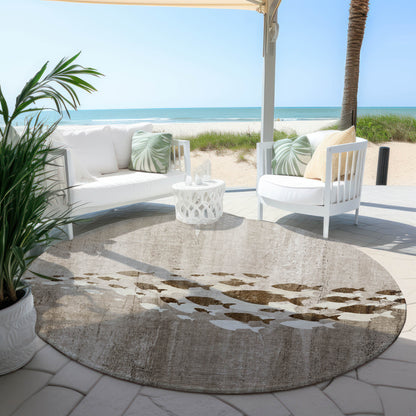 8' Taupe Brown And Khaki Round Nautical Washable Indoor Outdoor Area Rug