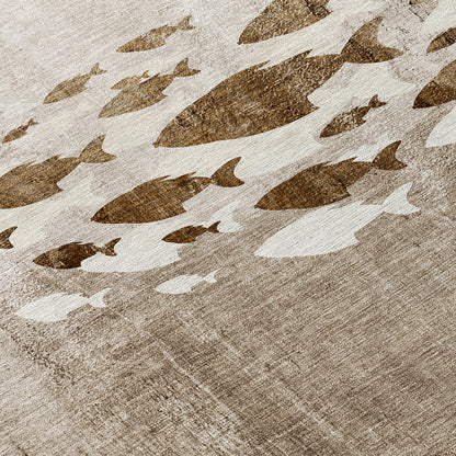 8' Taupe Brown And Khaki Round Nautical Washable Indoor Outdoor Area Rug