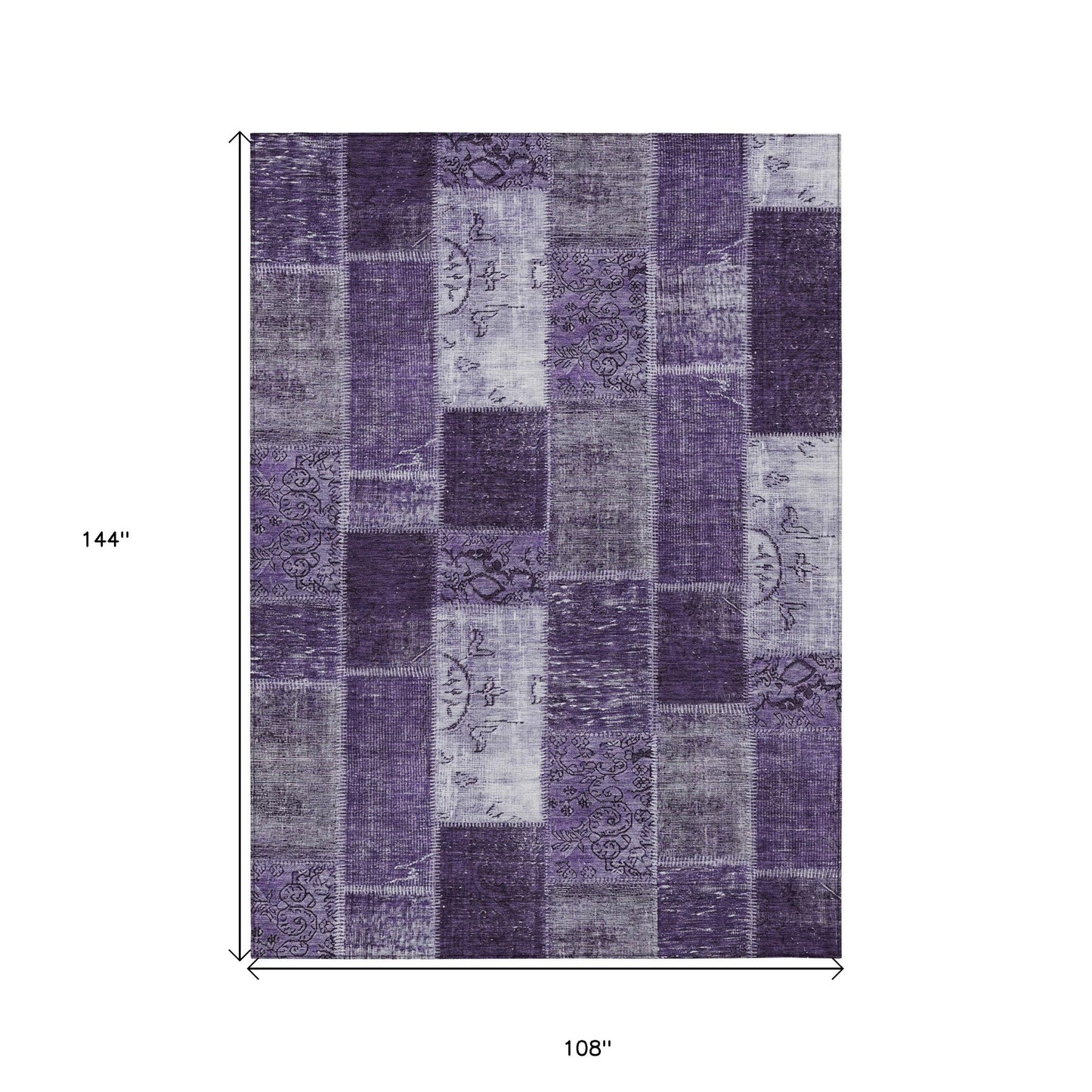 9' X 12' Purple Eggplant And Lavender Patchwork Washable Indoor Outdoor Area Rug