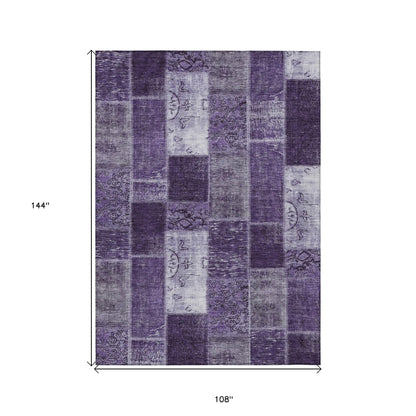 9' X 12' Purple Eggplant And Lavender Patchwork Washable Indoor Outdoor Area Rug