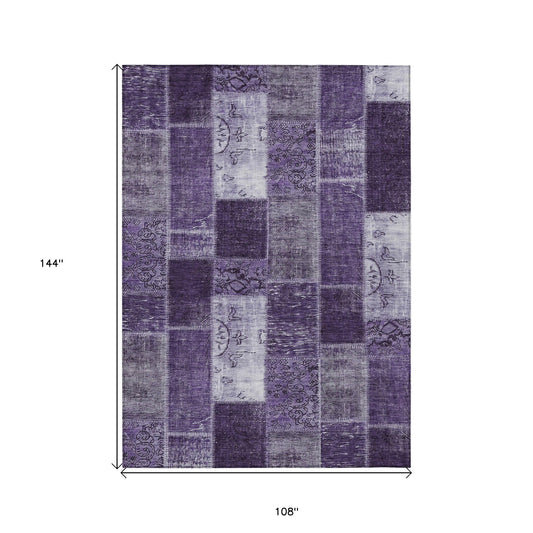9' X 12' Purple Eggplant And Lavender Patchwork Washable Indoor Outdoor Area Rug