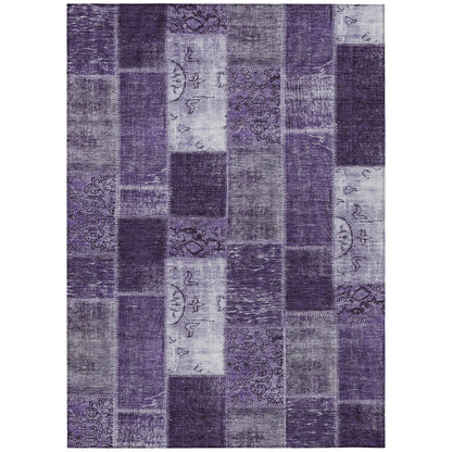 9' X 12' Purple Eggplant And Lavender Patchwork Washable Indoor Outdoor Area Rug