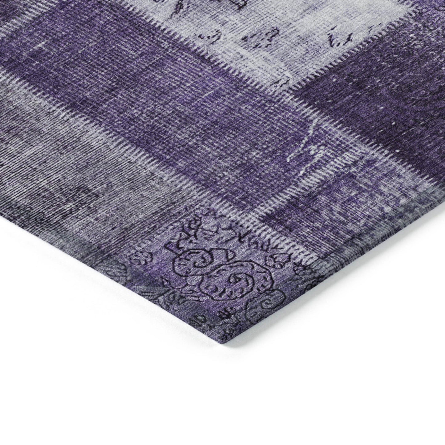9' X 12' Purple Eggplant And Lavender Patchwork Washable Indoor Outdoor Area Rug