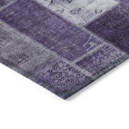9' X 12' Purple Eggplant And Lavender Patchwork Washable Indoor Outdoor Area Rug