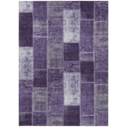 9' X 12' Purple Eggplant And Lavender Patchwork Washable Indoor Outdoor Area Rug