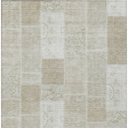 3' X 5' Taupe Beige And Tan Patchwork Washable Indoor Outdoor Area Rug