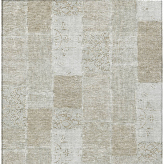 3' X 5' Taupe Beige And Tan Patchwork Washable Indoor Outdoor Area Rug