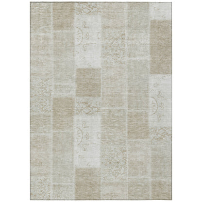 3' X 5' Taupe Beige And Tan Patchwork Washable Indoor Outdoor Area Rug