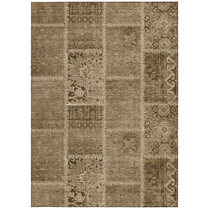 3' X 5' Brown And Beige Patchwork Washable Indoor Outdoor Area Rug