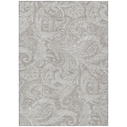 5' X 8' Taupe Beige And Ivory Paisley Washable Indoor Outdoor Area Rug