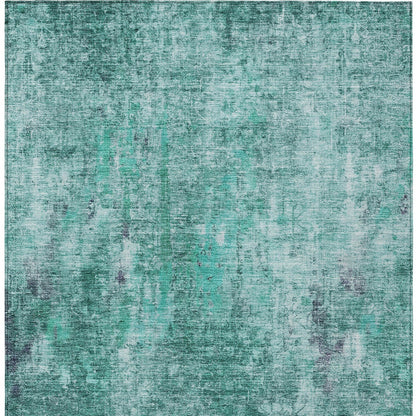 9' X 12' Teal Blue Green And Gray Abstract Washable Indoor Outdoor Area Rug