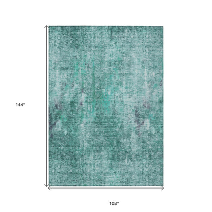 9' X 12' Teal Blue Green And Gray Abstract Washable Indoor Outdoor Area Rug