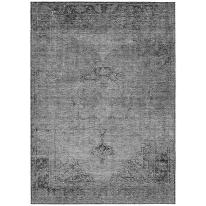 5' X 8' Gray Silver And Charcoal Oriental Washable Indoor Outdoor Area Rug