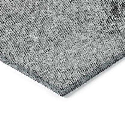 5' X 8' Gray Silver And Charcoal Oriental Washable Indoor Outdoor Area Rug
