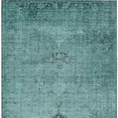5' X 8' Teal Blue Turquoise And Charcoal Oriental Washable Indoor Outdoor Area Rug