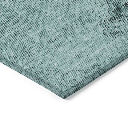 10' X 14' Teal Blue Turquoise And Charcoal Oriental Washable Indoor Outdoor Area Rug