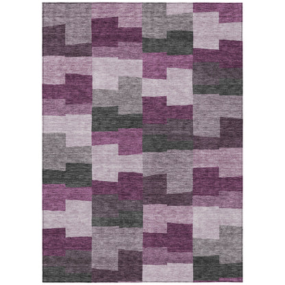 10' X 14' Merlot Mauve And Charcoal Geometric Washable Indoor Outdoor Area Rug