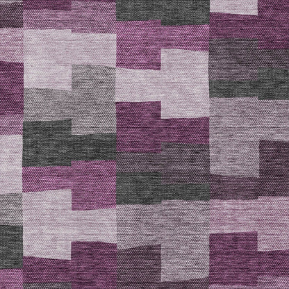 10' X 14' Merlot Mauve And Charcoal Geometric Washable Indoor Outdoor Area Rug