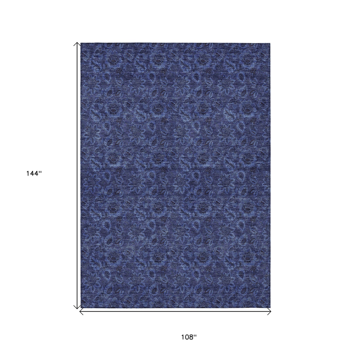 9' X 12' Navy Blue And Charcoal Floral Washable Indoor Outdoor Area Rug