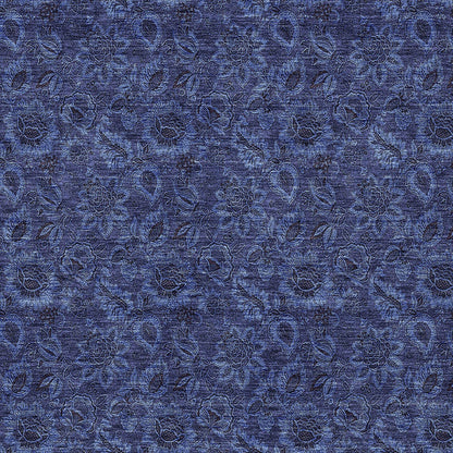9' X 12' Navy Blue And Charcoal Floral Washable Indoor Outdoor Area Rug