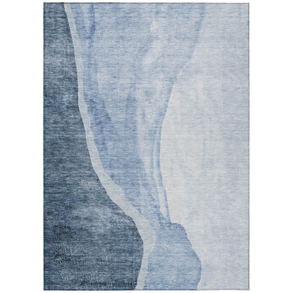 3' X 5' Navy Blue And Sky Blue Abstract Washable Indoor Outdoor Area Rug