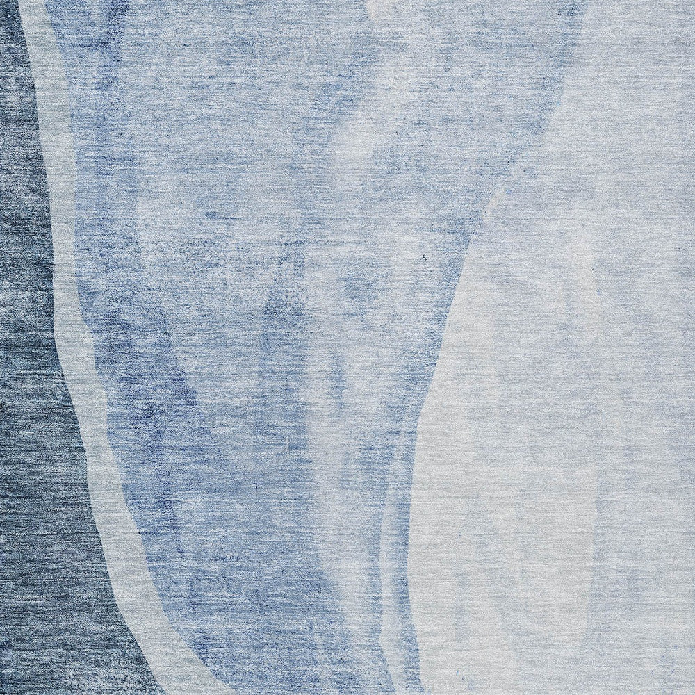 3' X 5' Navy Blue And Sky Blue Abstract Washable Indoor Outdoor Area Rug