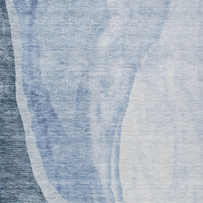 3' X 5' Navy Blue And Sky Blue Abstract Washable Indoor Outdoor Area Rug