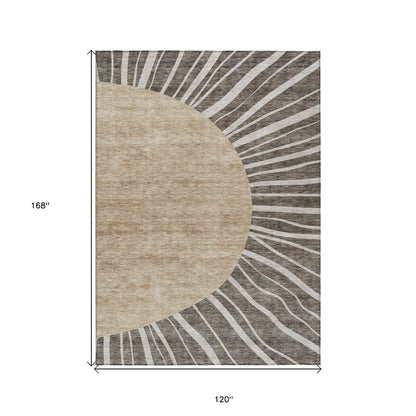 10' X 14' Chocolate Beige And Taupe Abstract Washable Indoor Outdoor Area Rug