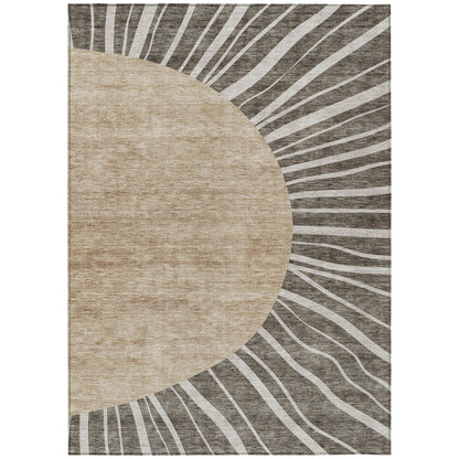 10' X 14' Chocolate Beige And Taupe Abstract Washable Indoor Outdoor Area Rug