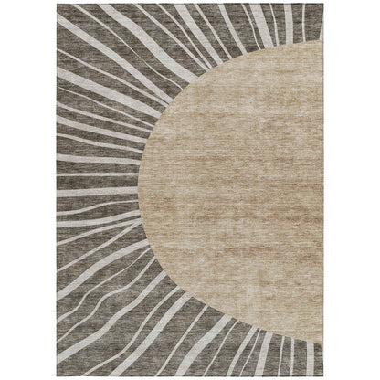 10' X 14' Chocolate Beige And Taupe Abstract Washable Indoor Outdoor Area Rug