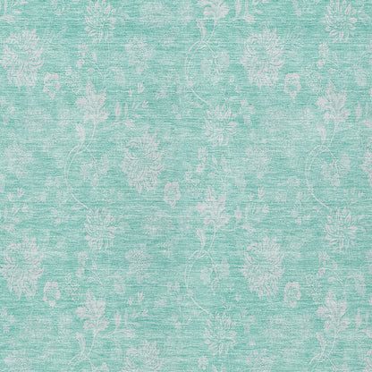 5' X 8' Aqua And Ivory Floral Washable Indoor Outdoor Area Rug