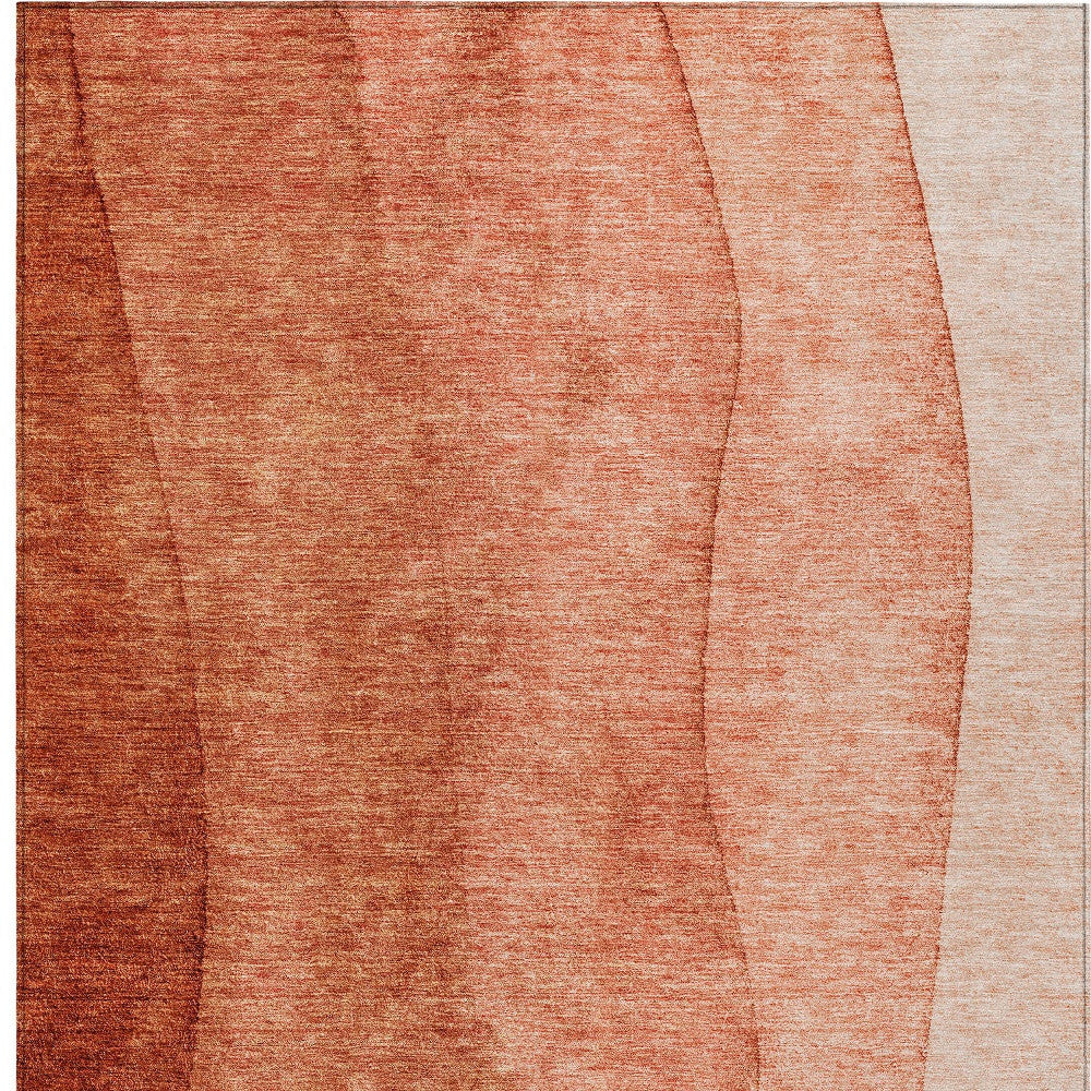 9' X 12' Red Copper And Terra Cotta Ombre Washable Indoor Outdoor Area Rug