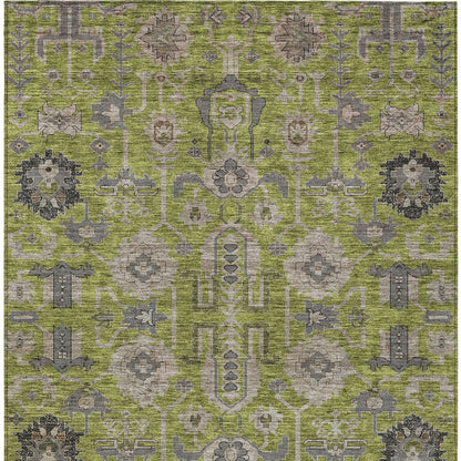 10' X 14' Olive Green Gray And Charcoal Oriental Washable Indoor Outdoor Area Rug