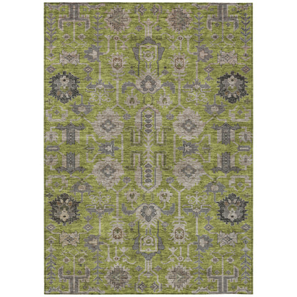 10' X 14' Olive Green Gray And Charcoal Oriental Washable Indoor Outdoor Area Rug