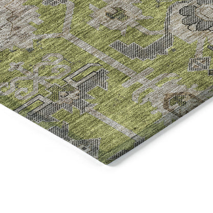 10' X 14' Olive Green Gray And Charcoal Oriental Washable Indoor Outdoor Area Rug