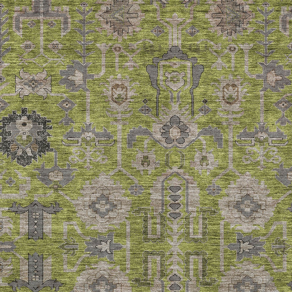 10' X 14' Olive Green Gray And Charcoal Oriental Washable Indoor Outdoor Area Rug