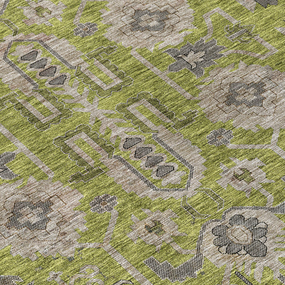 10' X 14' Olive Green Gray And Charcoal Oriental Washable Indoor Outdoor Area Rug